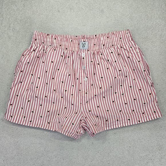 Happily Grey Sleep Shorts Womens S Lounge Boxer Martini Pink Stripes Pocket - Picture 1 of 9